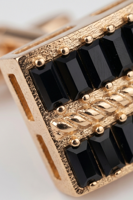 Rose Gold & Black Baguette Rectangular Cufflinks