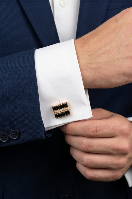 Rose Gold & Black Baguette Rectangular Cufflinks
