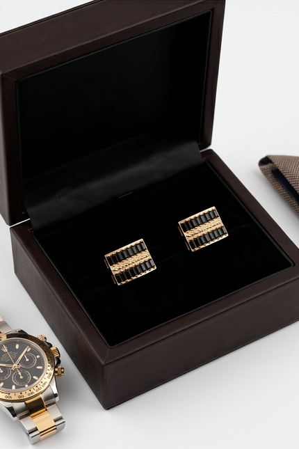Rose Gold & Black Baguette Rectangular Cufflinks