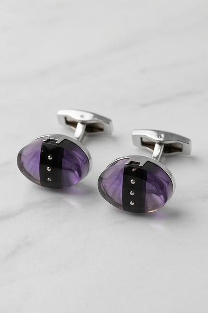 Purple & Black Striped Oval Cufflinks
