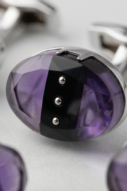 Purple & Black Striped Oval Cufflinks