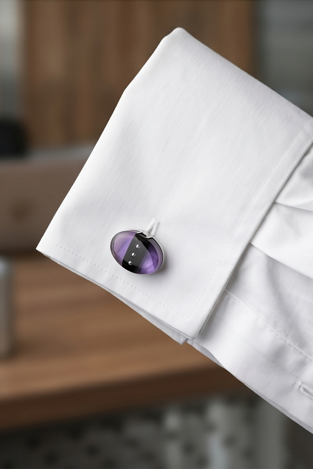 Purple & Black Striped Oval Cufflinks