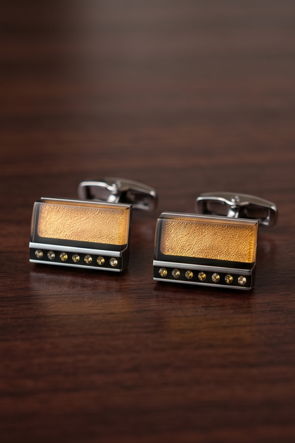 Textured Amber & Crystal Rectangle Cufflinks