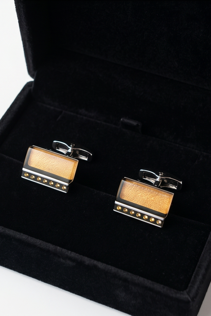 Textured Amber & Crystal Rectangle Cufflinks