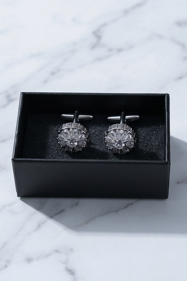 Radiant Crystal Flower Burst Cufflinks