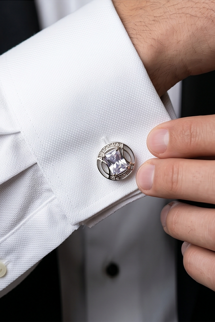 Sky Blue Crystal & Diamond Accent Cufflinks