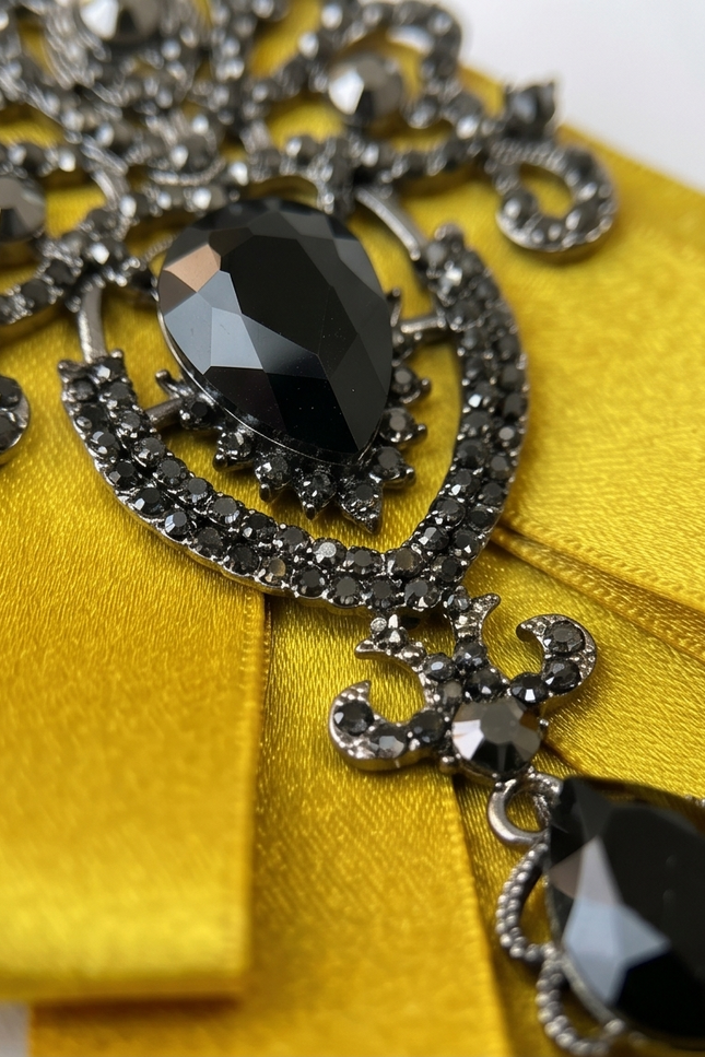 Luxurious Golden & Black Gemstone Bow Tie
