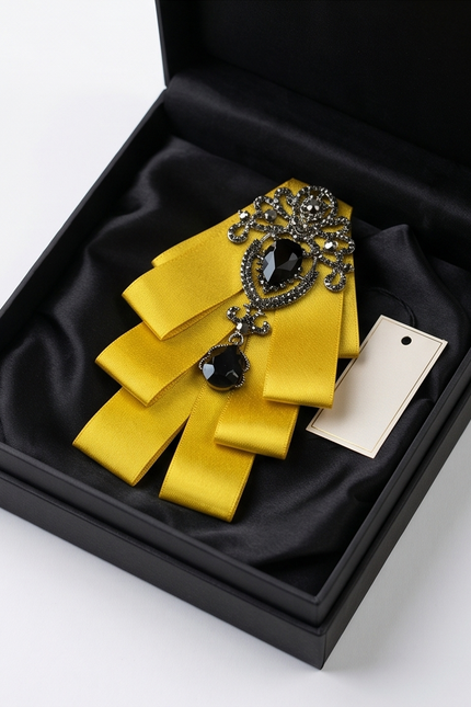 Luxurious Golden & Black Gemstone Bow Tie