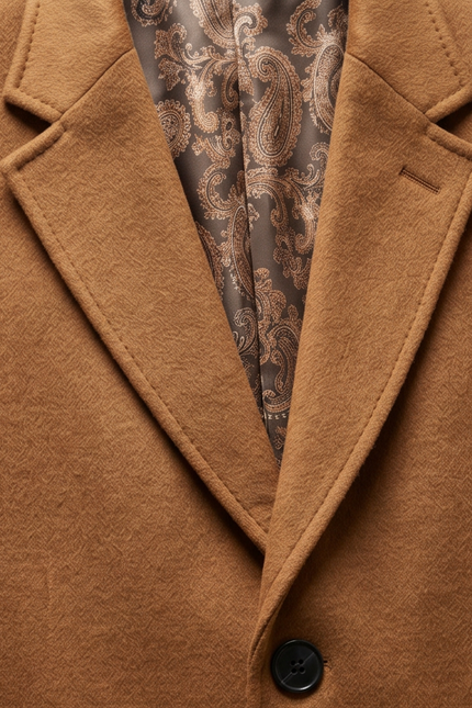 Classic Camel Wool-Blend Overcoat with Single Back Vent