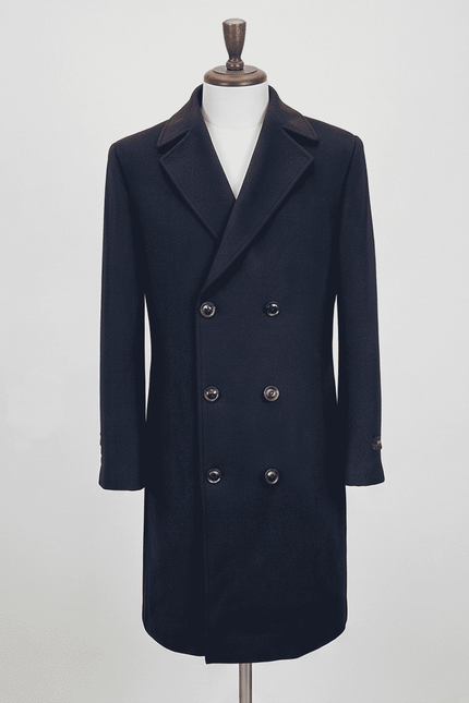 Classic Double-Breasted Wool Blend Overcoat