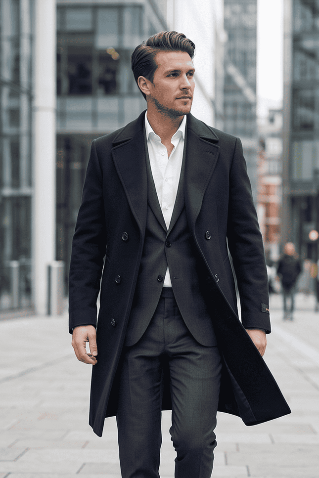 Classic Double-Breasted Wool Blend Overcoat
