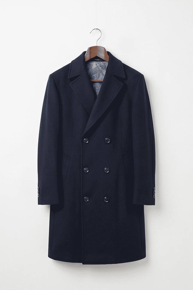 Classic Double-Breasted Wool Blend Overcoat