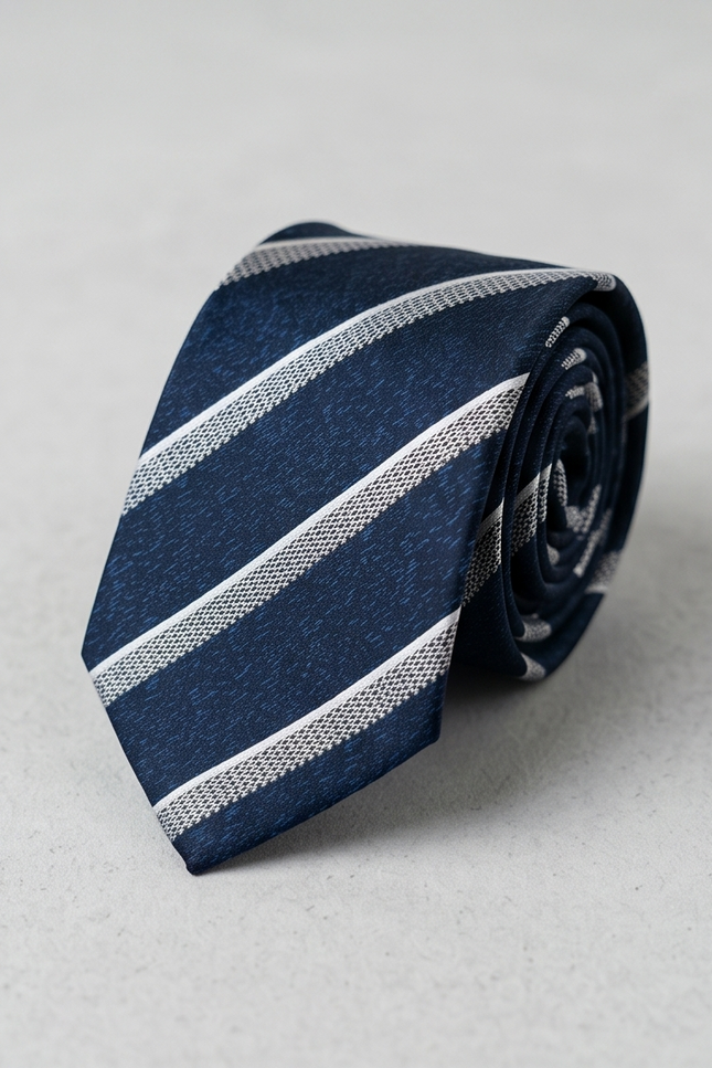 Classic Navy and Silver Stripe Tie