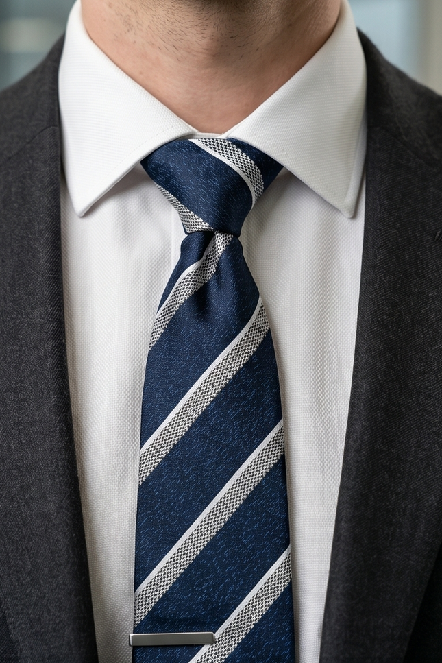 Classic Navy and Silver Stripe Tie