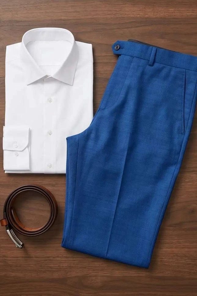 Cobalt Blue Tailored Wool Blend Trousers
