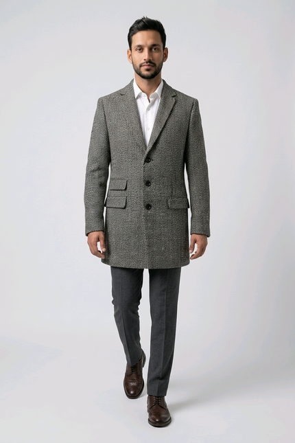 Men's Herringbone Wool Blend Coat