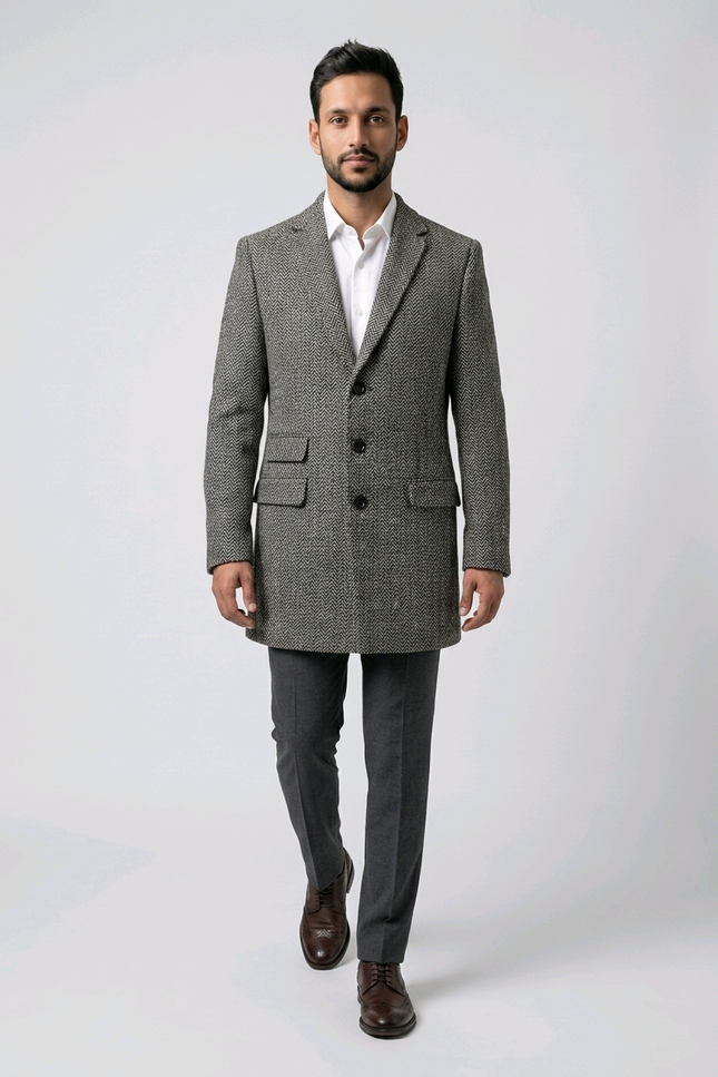 Men's Herringbone Wool Blend Coat