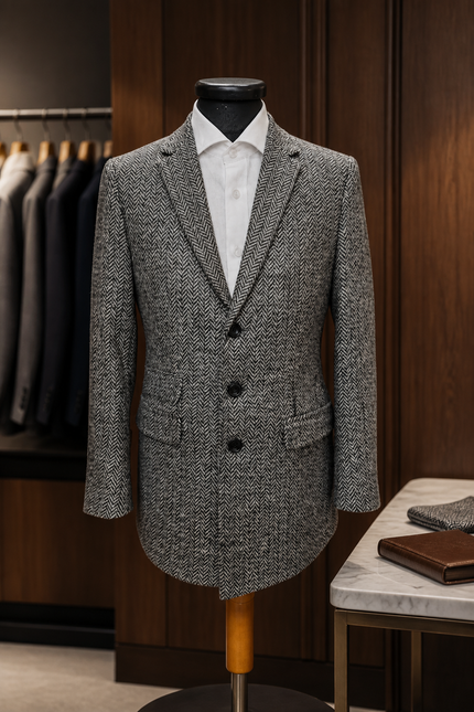 Men's Herringbone Wool Blend Coat