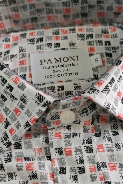 Textured Grid Print Short-Sleeve Cotton Shirt