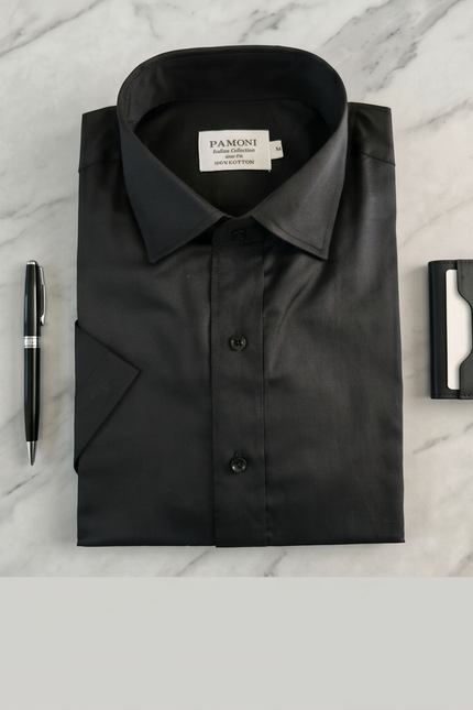 Sophisticated Black Cotton Short-Sleeve Dress Shirt