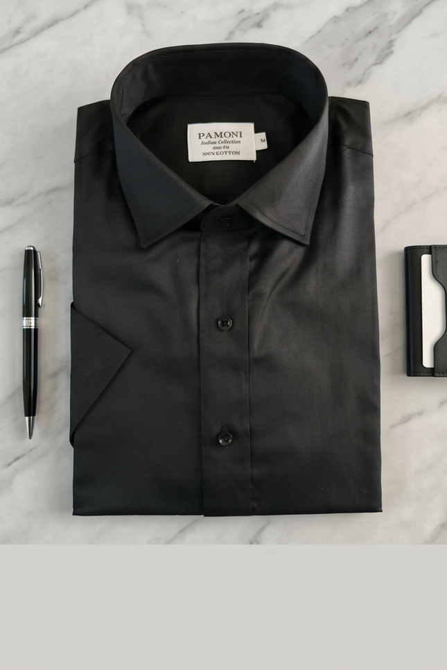 Sophisticated Black Cotton Short-Sleeve Dress Shirt