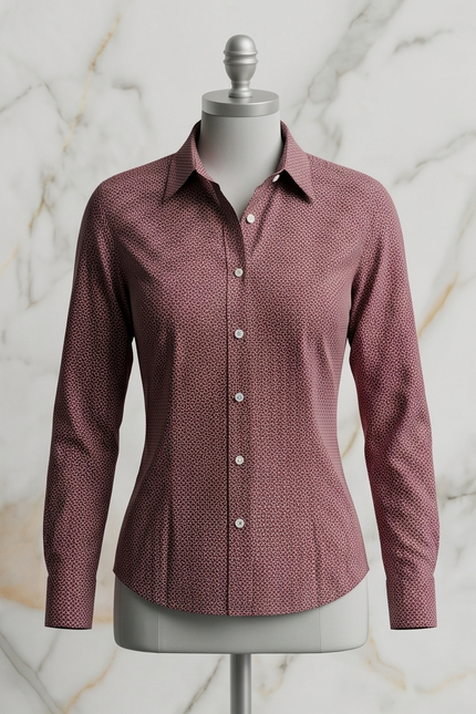 Burgundy Geometric Print Fitted Cotton Shirt