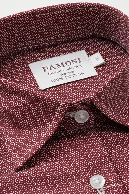 Burgundy Geometric Print Fitted Cotton Shirt