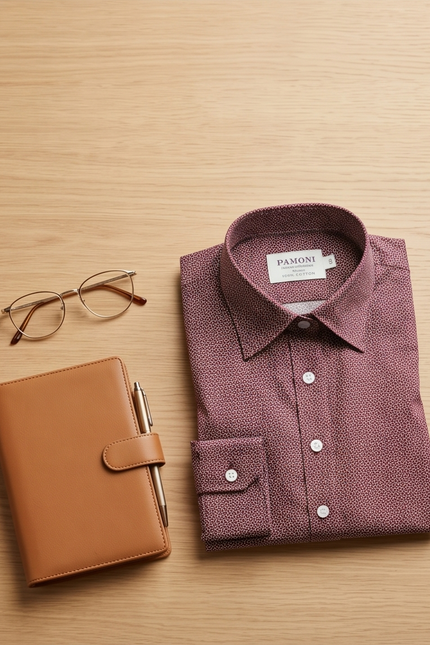 Burgundy Geometric Print Fitted Cotton Shirt