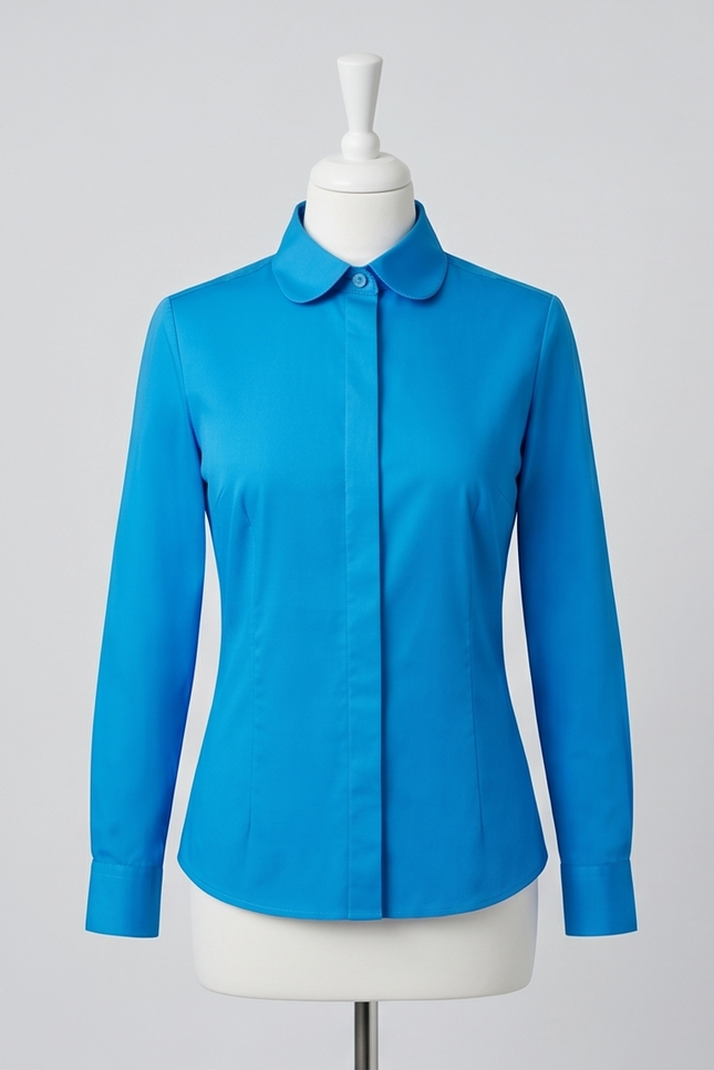 Women's Blue Fitted 100% Cotton Shirt