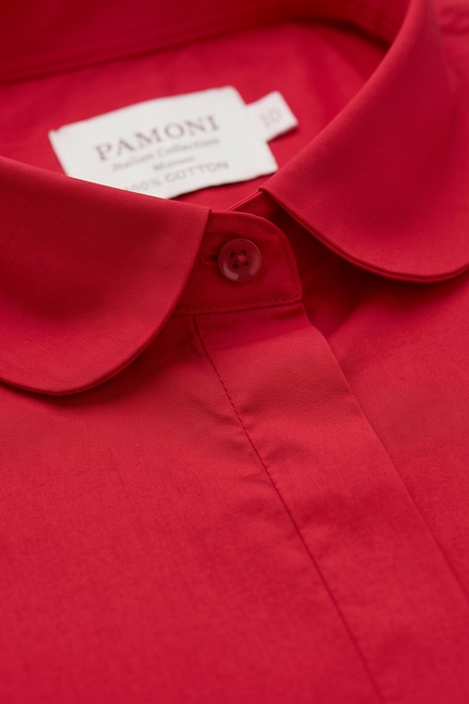 Red Fitted Cotton Shirt with Peter Pan Collar