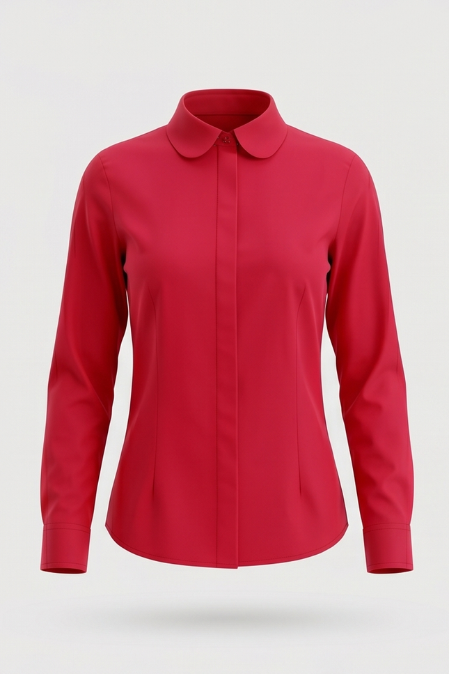 Red Fitted Cotton Shirt with Peter Pan Collar