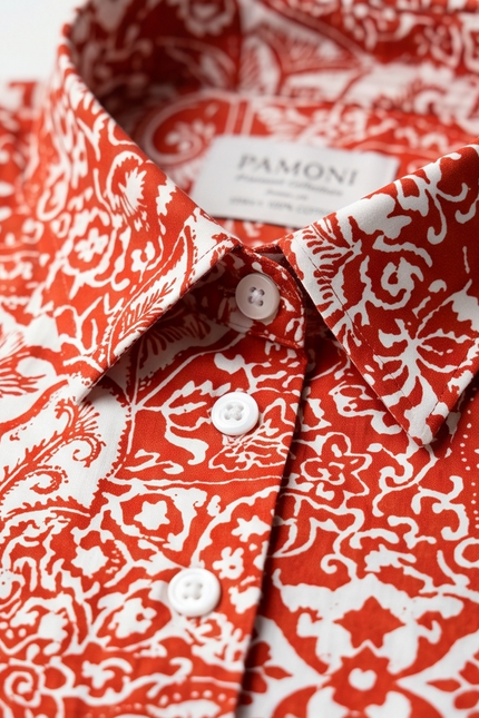 Rust Paisley Print Extra Slim Fit Cotton Shirt