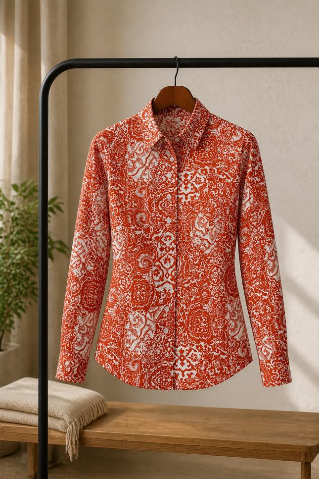 Rust Paisley Print Extra Slim Fit Cotton Shirt