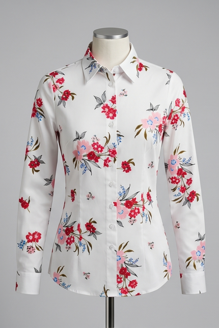 White Floral Extra Slim Fit Cotton Shirt