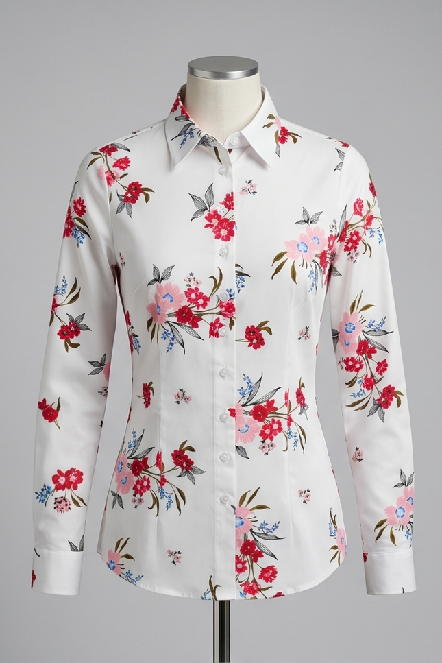 White Floral Extra Slim Fit Cotton Shirt