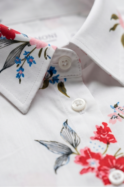White Floral Extra Slim Fit Cotton Shirt