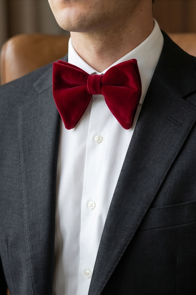 Rich Burgundy Velvet Bow Tie