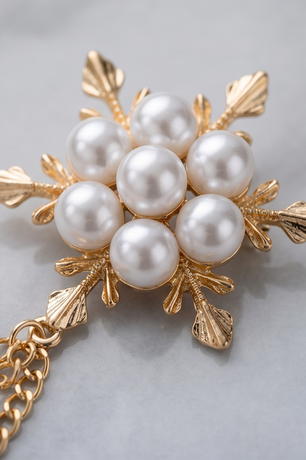 Elegant Pearl and Gold Lapel Chain Brooch