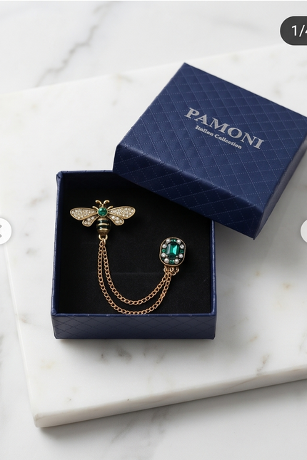 Dapper Bee & Emerald Lapel Chain Brooch