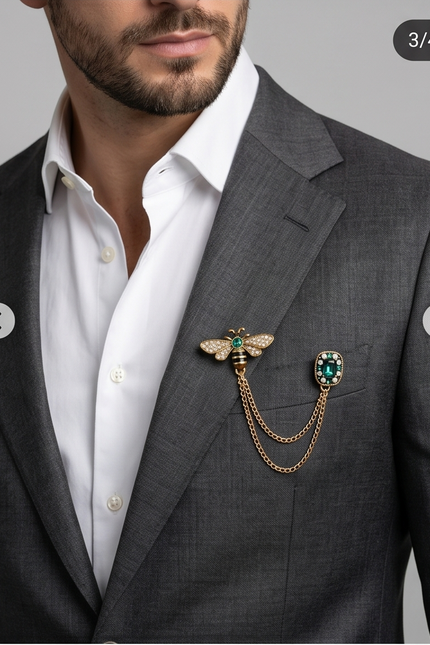 Dapper Bee & Emerald Lapel Chain Brooch