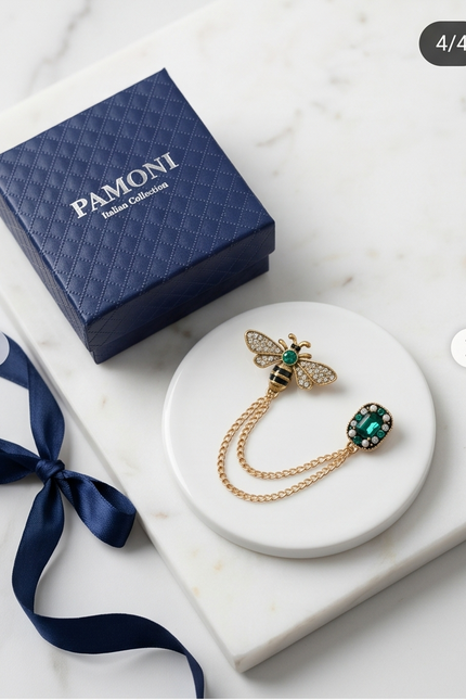 Dapper Bee & Emerald Lapel Chain Brooch