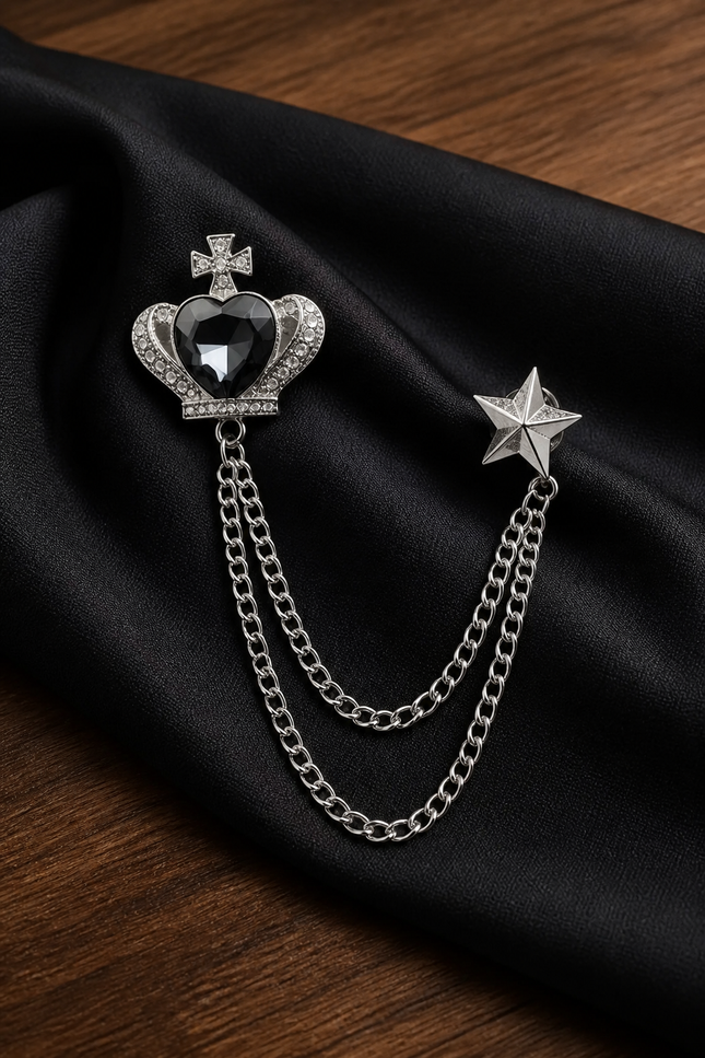 Royal Crown & Star Lapel Chain Brooch