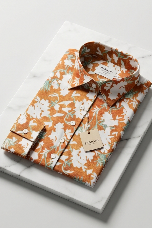 Earthy Bloom Print Fitted Cotton Shirt