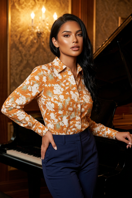 Earthy Bloom Print Fitted Cotton Shirt