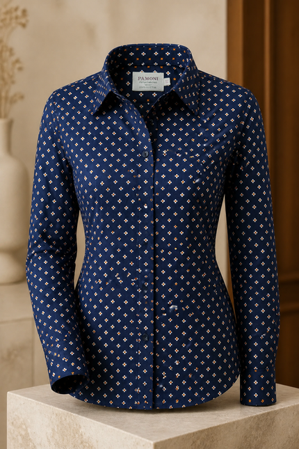 Petite Blossom Print Fitted Cotton Shirt