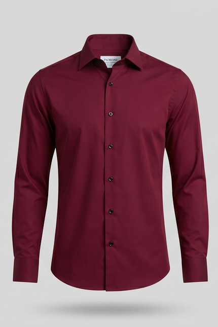 Maroon dress shirt on a light gray background