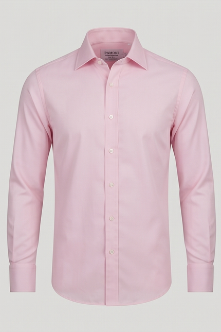 Pink dress shirt on a light gray background