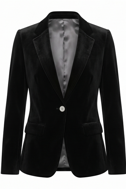 Black velvet blazer on a white background