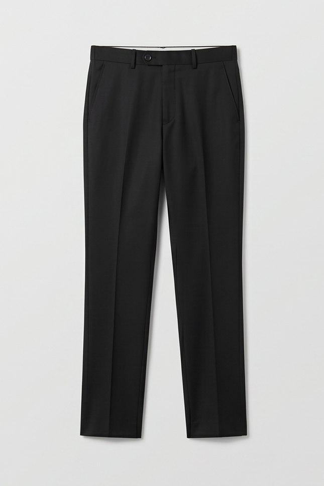 Black dress pants on a light gray background