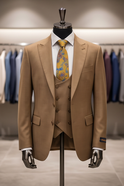 The Executive Slim-Fit Three-Piece Suit – Camel Wool Blend